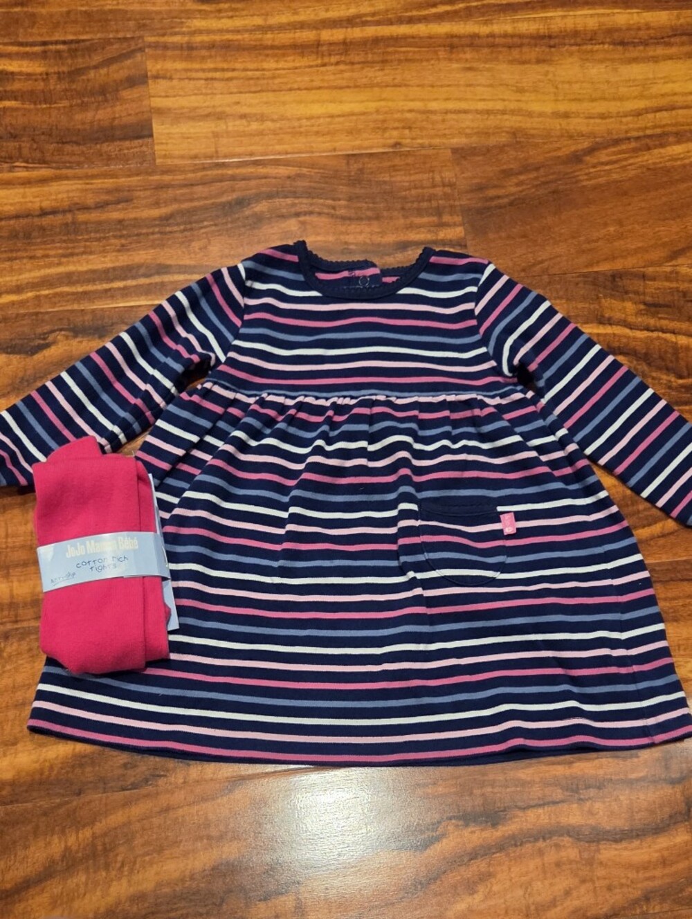 Jojo Maman Bebe EUC 18-24 Months Striped Dress and Tights